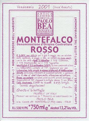 Montefalco Rosso DOC. Azienda Agricola Paolo Bea, Montefalco, Umbria, ITaly